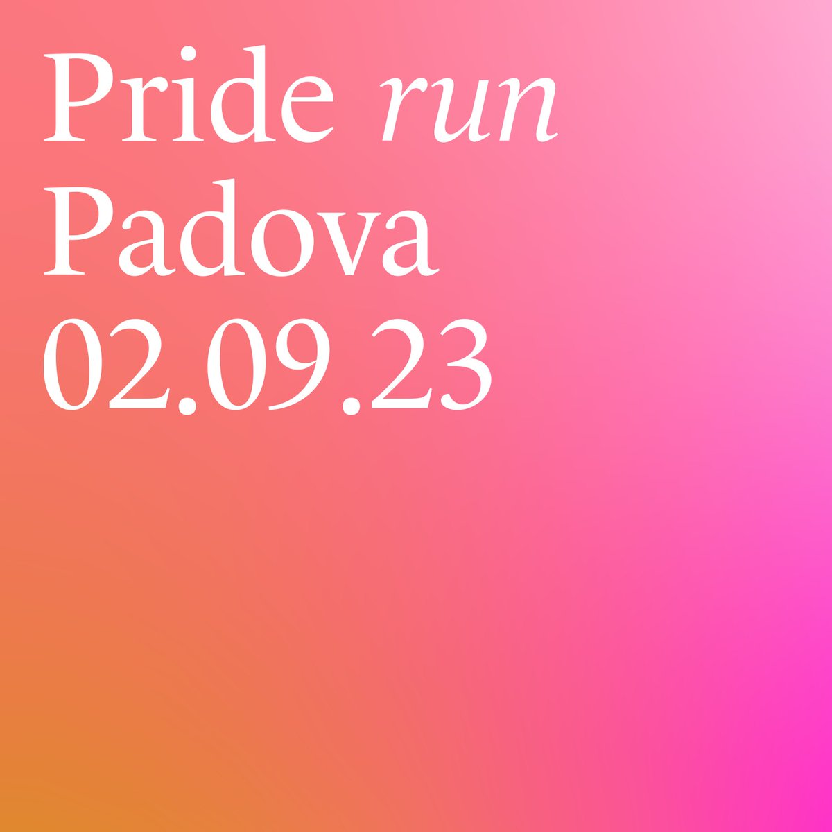 🏳️‍🌈 Sabato 2 settembre a #Padova arriva la prima Pride Run d'Italia! 
🌈 I tre percorsi da 1, 5 e 10 km partono insieme da Piazza Garibaldi alle 17:00 e si riuniscono per arrivare al <a href="/PrideVillageIT/">Pride Village 🏳️‍🌈 Padova</a>. 
ℹ️ Per ulteriori info visita Padovanet ⤵️
padovanet.it/evento/prima-e…