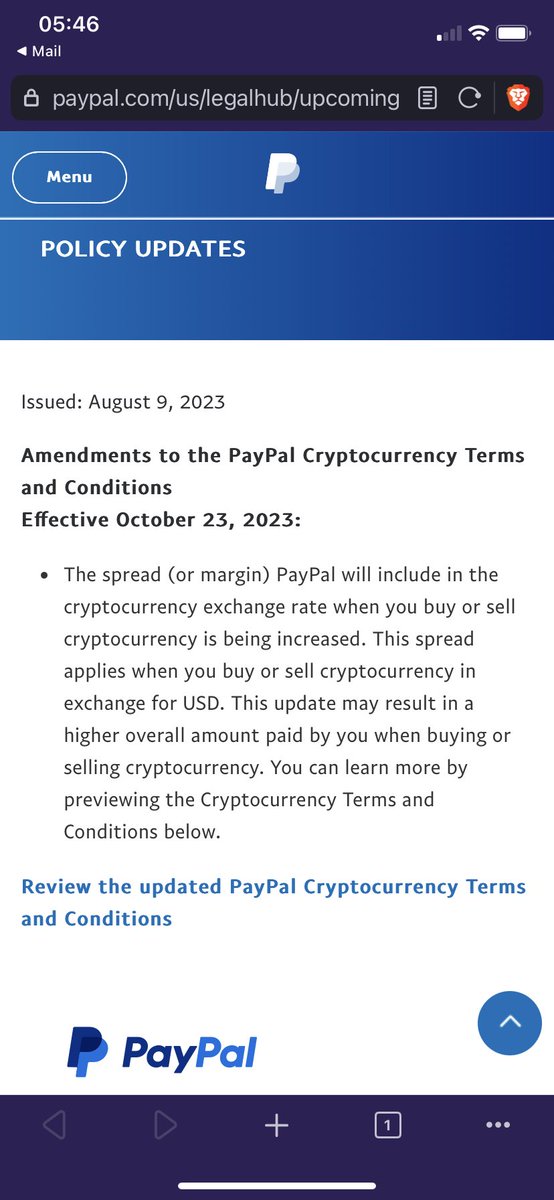 Don’t make a habit of buying #crypto on <a href="/PayPal/">PayPal</a> kids

They’ll just be robbing you slowly. Felt curious to read the updated amendments and found this