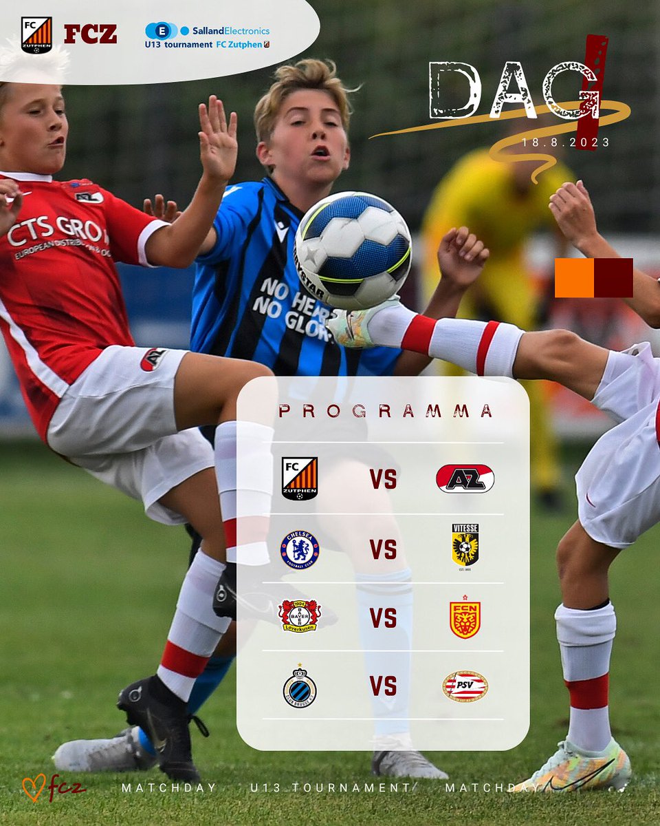 Vandaag is dag 1 van het Salland Electronics U13 Tournament bij FC Zutphen. 

Drie dagen internationaal topvoetbal ⚽️ voor U13 teams, met teams uit Engeland, België, Duitsland, Denemarken en Nederland. 

fczutphen.nl/nieuws/voetbal…