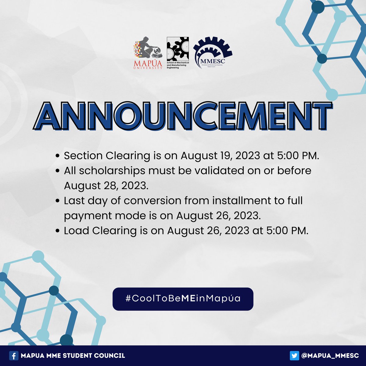 MAPUA_MMESC's tweet photo. ‼️𝗘𝗡𝗥𝗢𝗟𝗟𝗠𝗘𝗡𝗧 𝗖𝗢𝗡𝗖𝗘𝗥𝗡𝗦 ‼️
To the students who are already enrolled and have had their sections abolished, kindly proceed to Ma'am Nelia Dela Cruz at Window 1 of the registrar's office. https://t.co/6wHuY1XYwq