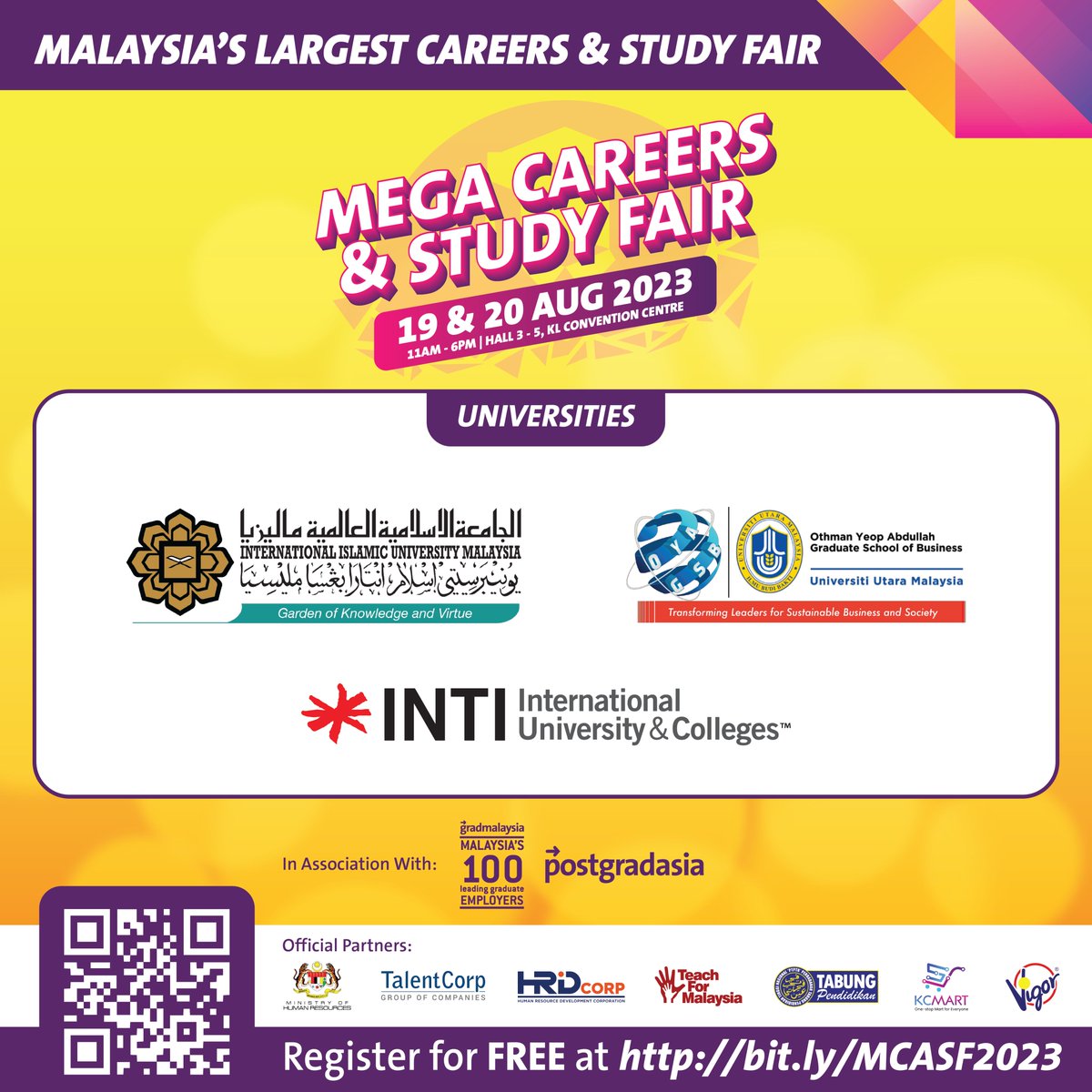 gradmalaysiaMY's tweet image. Finding the info online on course structures, fees &amp;amp; scholarships confusing or outdated? Just clear your doubts by connecting with the universities directly! These universities and more will be at #MCASF2023, so drop by to apply immediately!

bit.ly/MCASF2023 !

#studyfair