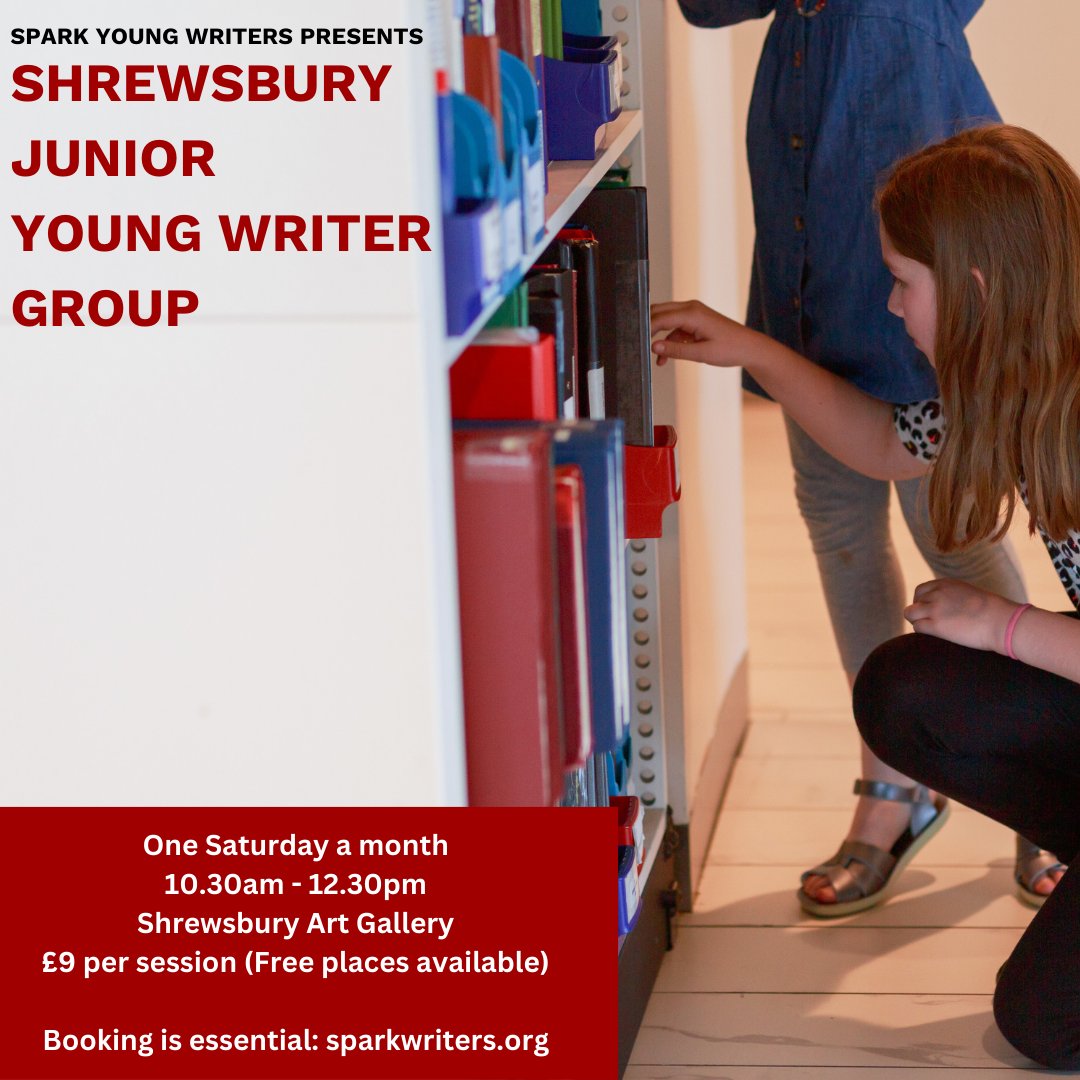 Do you know a Junior Writer from Shrewsbury? 🚨 LIMITED spaces left for the Shrewsbury Junior Writers Group🚨 ⏰ 2-hour sessions, £9 each 📍 Shrewsbury Art gallery @shrewsmuseum 🌐 Click here to book and to find out about bursaries: buff.ly/43OLuPr