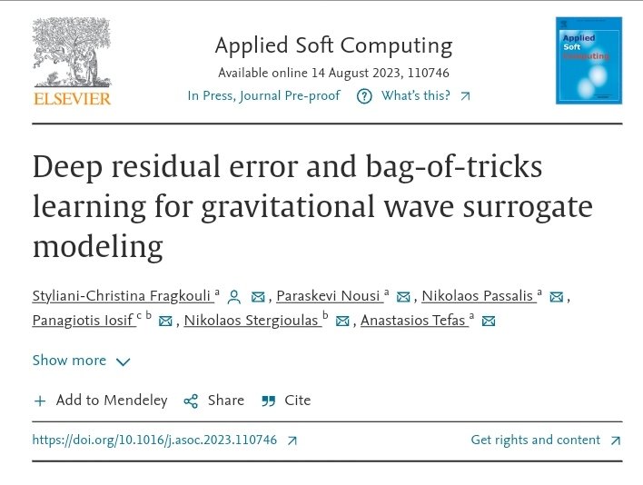 scfragkoul's tweet photo. Just #published in @ElsevierConnect Applied Soft Computing! Our contribution is that #residualerrors are learnable by a second #neuralnetwork! If you are interested in #deeplearning & #surrogatemodelling in the use case of #gravitationalwaves from merging #blackholes have a look https://t.co/uxUhdgVZ5t