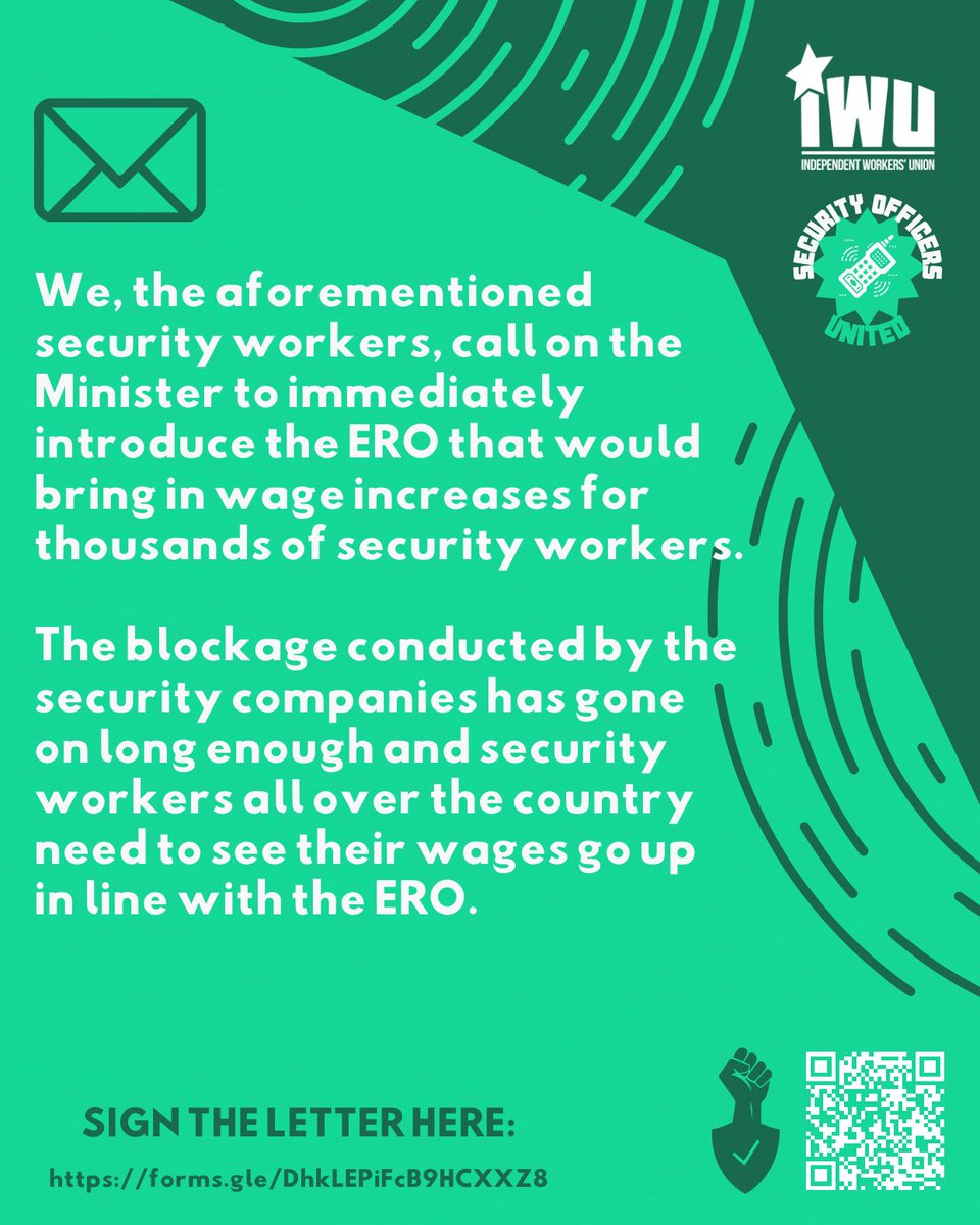 ✉️ SECURITY OFFICERS UNITED! 🔐

✊ Sign our open letter below: forms.gle/DhkLEPiFcB9HCX…

#SecurityOfficersUnited #SimonCoveney
#TheDáil #BetterWages #LivingWage #StrengthInUnity #NíNeartGoCurLeChéile