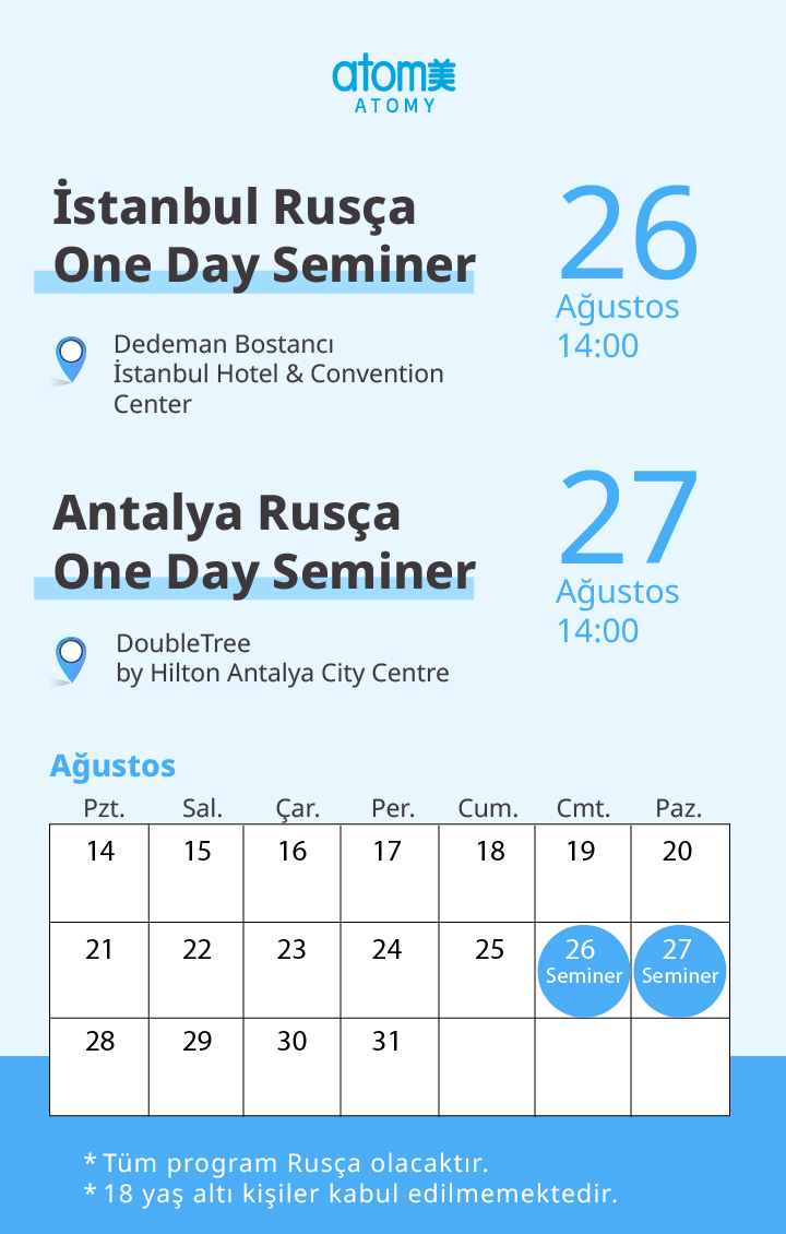AtomyTurkey's tweet photo. Rusça One Day Seminerimize davetlisiniz.

*One day seminerde tüm program Rusça olacaktır. https://t.co/EDTXPfFxaJ