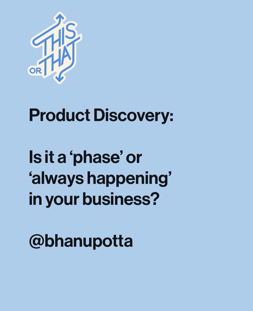 Product Discovery:

Is it a ‘phase’ or ‘always happening’ in your business?

#productdiscovery #productinnovation #productleadership #product  #productmanagement #cxo #customercentricity 

@unreasonable @netcapglobal