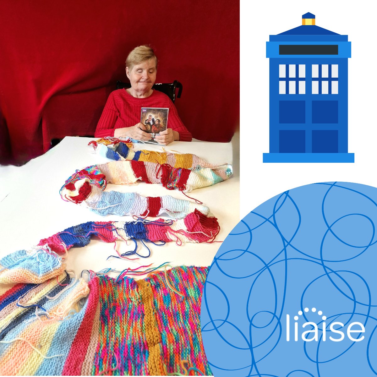 Fenella from our Blake home has been busy working on an extraordinary project – a stunning, vibrant and colourful scarf.  Her inspiration? The iconic original scarf from the Dr. Who film! 

Thank you for sharing your talent, passion and skills with us, Fenella – we love it!