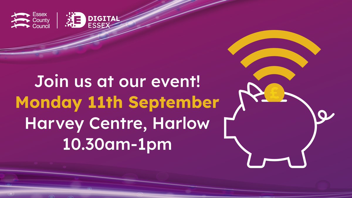 We’re hosting a digital and cost-of-living support event! 🎉

Join us on Monday 11 September at @TheHarveyCentre in Harlow with the JobCentre, Citizens Advice, Harlow College and more! 

Hear about social tariffs, help getting online and more! 🙌

Info: superfastessex.org/digital-suppor…