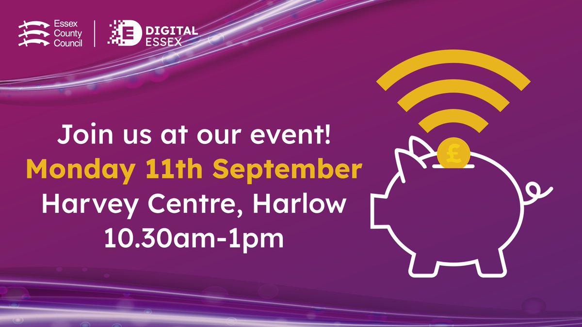 We’re hosting a digital and cost-of-living support event! 🎉 Join us on Monday 11 September at @TheHarveyCentre in Harlow with the JobCentre, Citizens Advice, Harlow College and more! Hear about social tariffs, help getting online and more! 🙌 Info: superfastessex.org/digital-suppor…