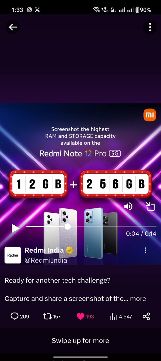 MdRiyaz707's tweet image. #Question3
Here is my perfect screenshot. 
♦12GB ➕ 256GB♦✅

#RedmiNote12Pro5G
#SuperRAM
@RedmiIndia ❤
@XiaomiIndia