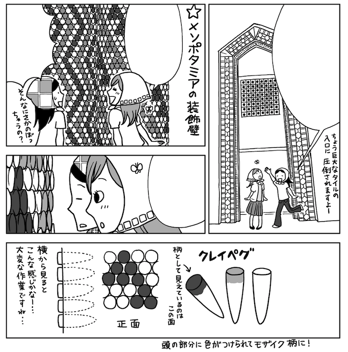 @iwaokahisae 古代オリエントのタイルであってると思いますー。
柄になってるとこもまんがで再現されていてすばらしいです。
そしてわたしが描いたのはこれだけー!えへへ(こちらは愛知県にあるタイル博物館の展示です)