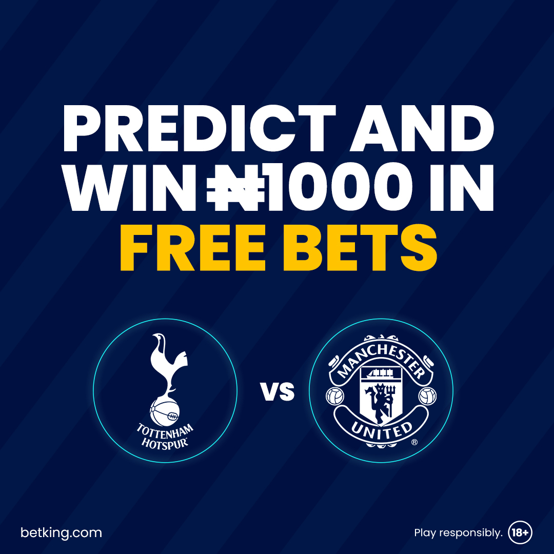 BetKingNG's tweet photo. Predict the result of โช Tottenham vs ๐ด Man United for a chance to win N1000 in Free Bets. 20 Winners who predict correctly will be selected.
Entries close at 4 pm, 19/8/2023 โ
Only one entry allowed
Include your User ID
Include the hashtag #SomethingNewIsHere
Goodluck! https://t.co/f3qjr77Huz