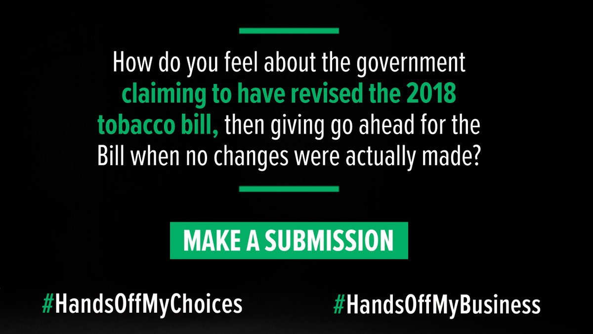 HandsOff_MC's tweet photo. Did you make a submission in 2018? What did it say?
Public commentary on the bill is open again. Click here to make a submission. https://t.co/kR6g2nLyqa
#HandsOffMyBusiness
#BiggerIssues
#TobaccoBill
#SmallBusiness https://t.co/nB3h8t8Jzi