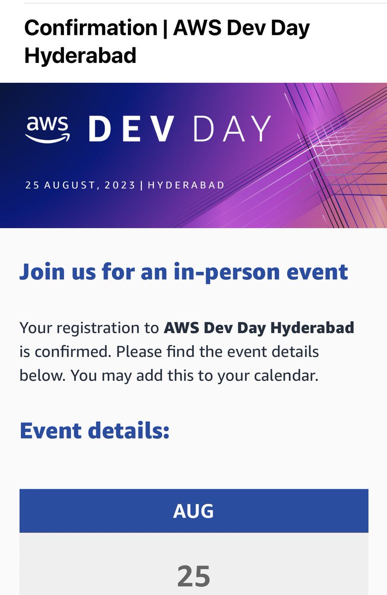 I’m invited by #AWS India to attend the AWS DEV DAY at Hyderabad on the 25th Aug with hands on learning and a great chance to Network with cloud folks!!😃

See ya!

#Cloud #awsdevday #aws