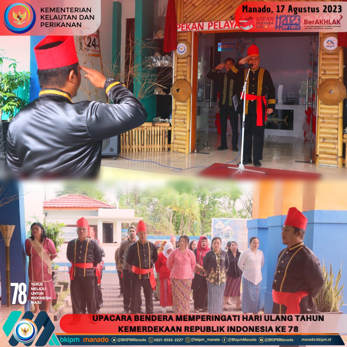 BPPMHKP_Manado's tweet photo. Hai #SahabatBahari, Pada Kamis, 17 Agustus 2023, Pimpinan dan jajaran staf BKIPM Manado melaksanakan Upacara Bendera dalam rangka HUT Kemerdekaan RI ke 78 dengan tema "Terus Melaju Untuk Indonesia Maju"
#harikemerdekaanindonesia #kpthrive
@kkpgoid
@bkipm_kkp
@Muhlin21 https://t.co/fN700ViQp7