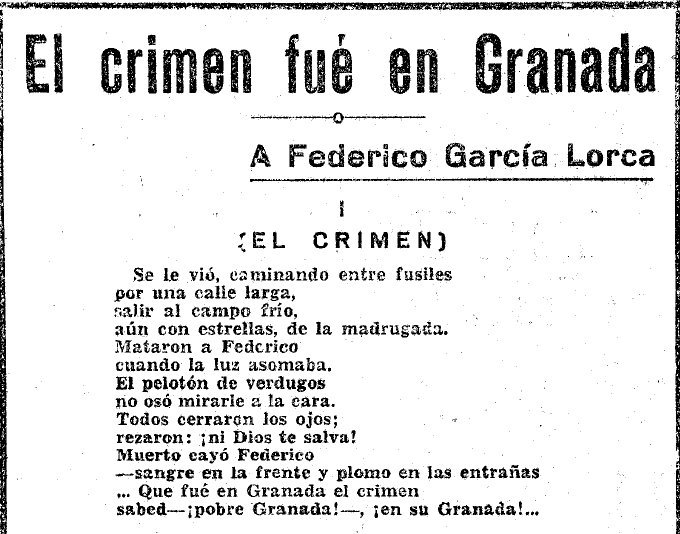 El 23 de octubre de 1936 Antonio Machado publica en "El liberal" el poema "El crimen fue en Granada", en homenaje a Federico García #Lorca
Esta es una copia de la edición de ese día con la primera impresión del poema: