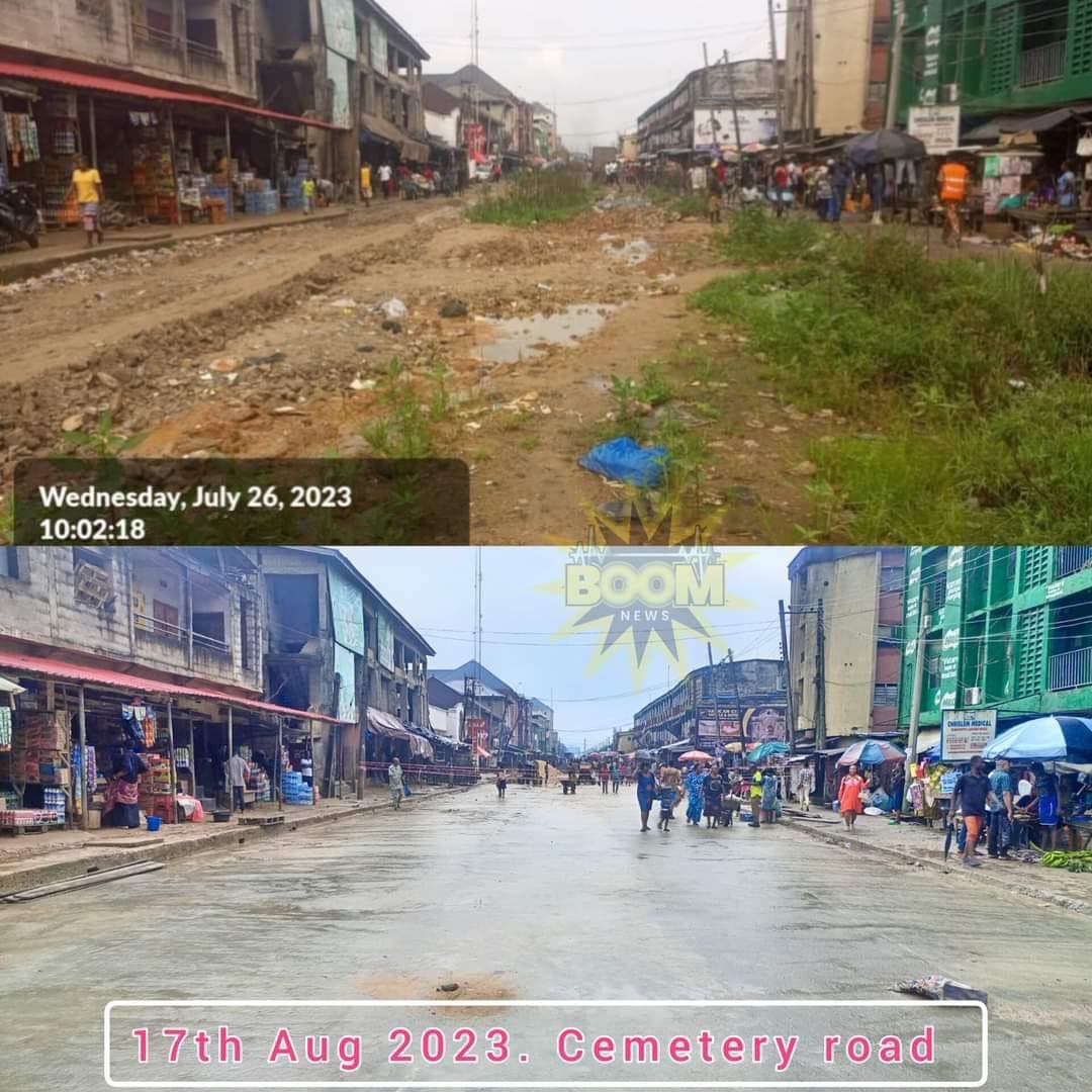 Nedunaija's tweet photo. Just two months into the Alex Otti administration, see what has become of Cemetery Road, Aba. 

We call it “before” and “after”. 😊 https://t.co/4hxse9R6rG