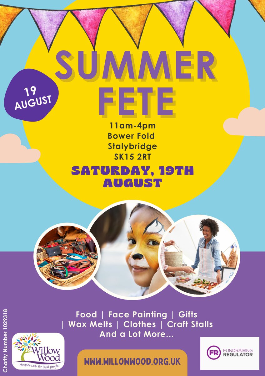 TamesideMnsBiz's tweet photo. ROLL ON TOMORROW! From 11am to 4pm,@willowwoodh will be holding a Summer Fete
@StalyCelticFC.

With food, face painting, craft stalls and lots more activities forming part of the offering, it promises to be a family-filled fun day #TMB #Tameside #hospice #charity #funinthesun https://t.co/WNcb8Mn36q