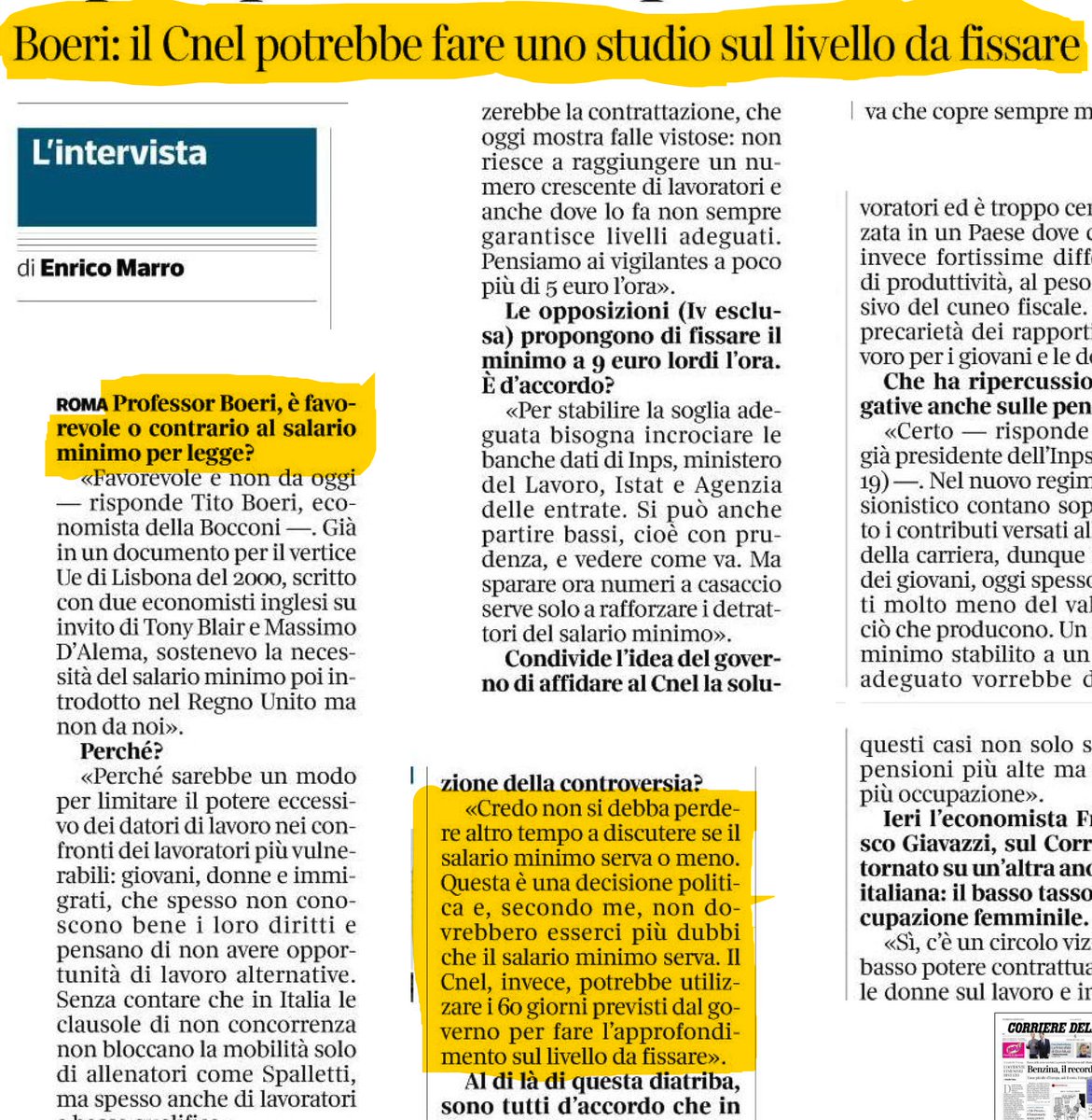 Fa riflettere, oggi, la posizione di Boeri sul Corriere, quando dice che quella sul salario minimo è una decisione tutta politica e che quello che manca è solo un approfondimento tecnico sulla tariffa oraria da fissare per legge.
Questa visione svela la radice dei tanti equivoci