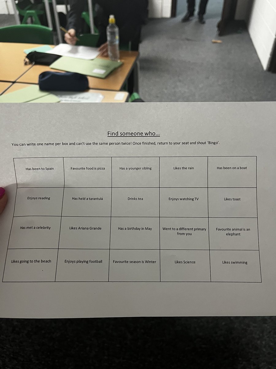 S1 getting to know each other through a game of bingo 💚