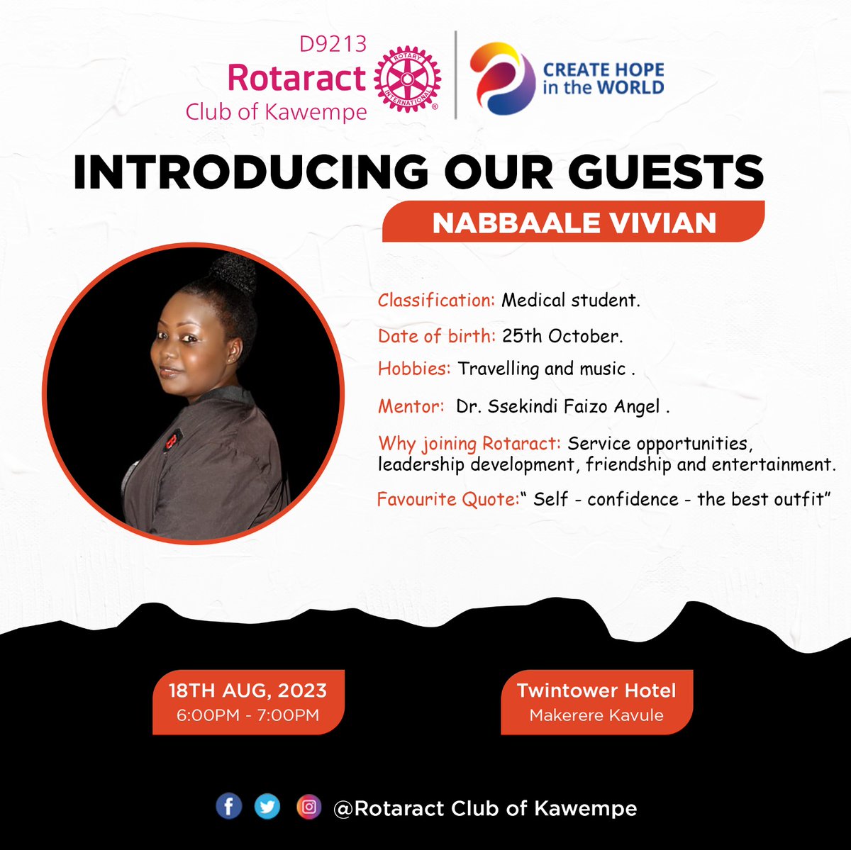RctKawempe's tweet photo. In times of transitions there are great opportunities to look for recurring patterns in your life &amp; make adjustments to build on the good,  life can offer opportunities for discovery. #VikingsCreatingHope #Rotary #Rotaract #CreateHopeToTheWorld https://t.co/fkmouOYzop
