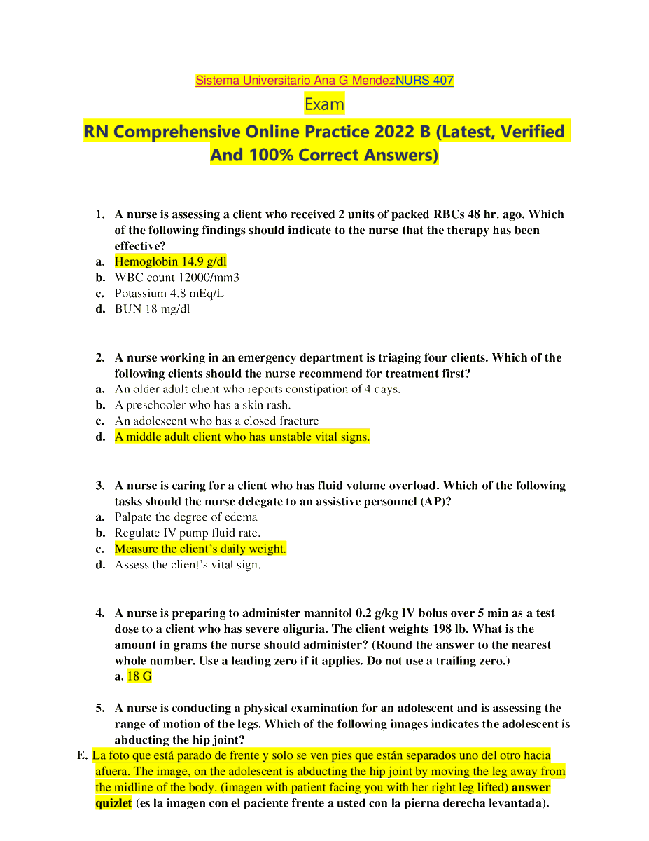 EllamSherry's tweet image. RN Comprehensive Online Practice 2022 B (Latest, Verified And 100% Correct Answers)
#rncomprehensive #CorrectAnswer #fliwy 
fliwy.com/item/355867/rn…