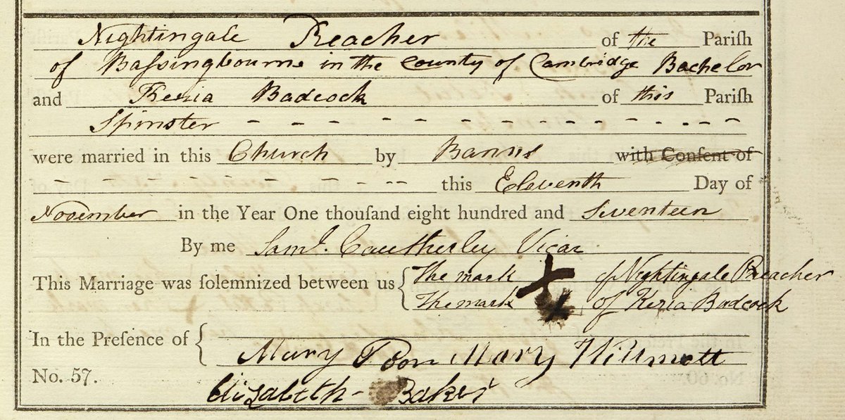 HertsArchives's tweet image. Last week we shared with you the unusual name we found in a parish register so we thought we would continue that theme. Today we have the male name Nightingale Preacher who got married in 1817 in #Royston! [DP/87/1/10]

#FamilyHistoryFriday #UnusualNames #Hertfordshire #History