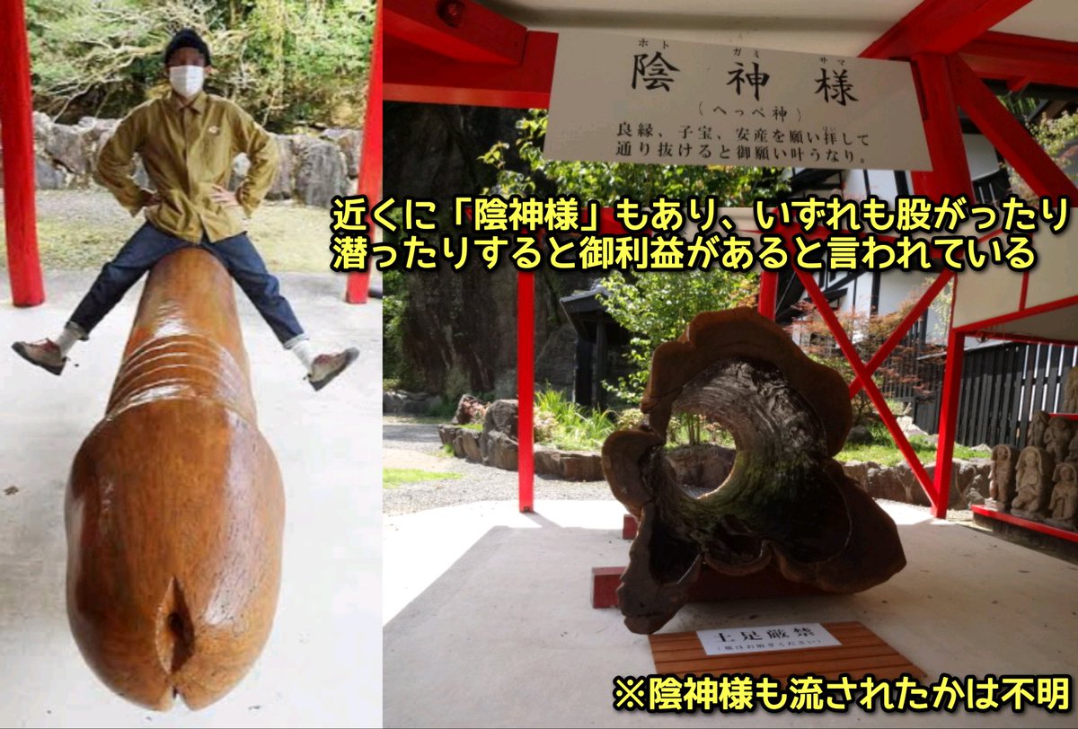 【速報】川をどんぶらこどんぶらこと流れる巨大な男根(マウンテンジャンボチンポ)が出現 @宮崎県野尻湖
正体は台風の影響で流された、上流にある珍スポット自然遺産「陰陽石」の魔羅神様か