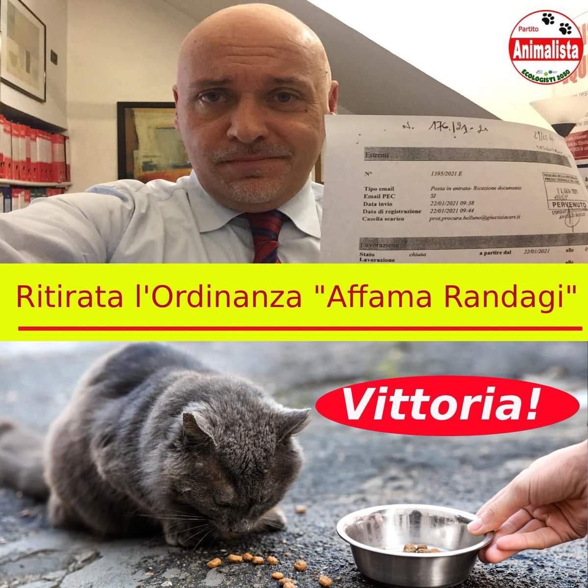 P_Animalista's tweet photo. Ritirata l'Ordinanza “Affama Randagi”, dopo il Ricorso al Prefetto del #PartitoAnimalista Italiano firmato dall'avv. Cristiano Ceriello, a Castelbuono il Comune fà un passo indietro, ritira l'ordinanza del divieto di dare da mangiare ai #randagi
#Sicilia #Castelbuono #Animalisti https://t.co/ESDNWZvQLE