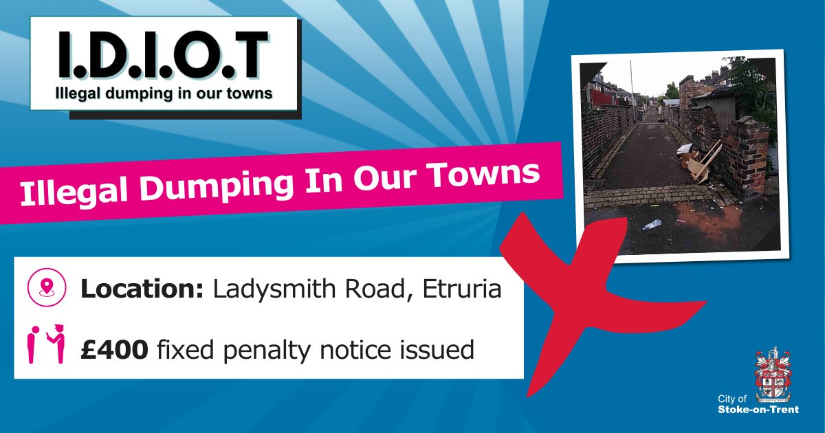 SoTCityCouncil's tweet photo. 📍 Ladysmith Road, Etruria. 

Waste left like this not only attracts more illegally dumped items but it will also get the owner a £400 FPN.

#DontBeAnIdiot https://t.co/RuDZzXquSX