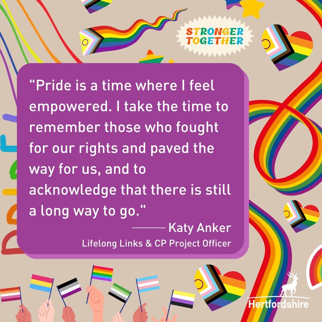hertscc's tweet image. This week, we have been celebrating Herts Pride and what it means to our staff members. As we near the end of the week, here are some powerful words from Project Officer, Katy. #PrideProud

Herts Pride festival takes place tomorrow. Get the details: hertspride.org
