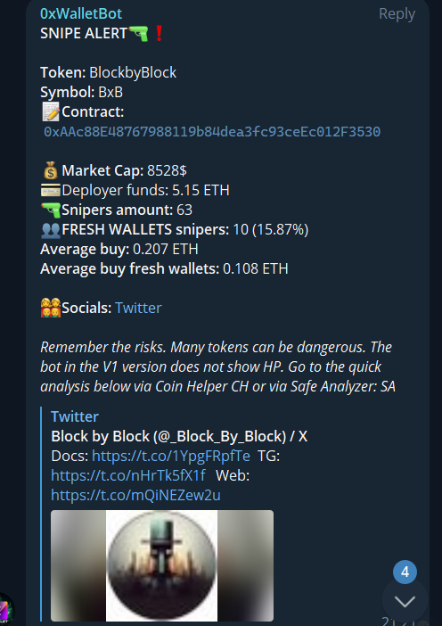 0xWallet_ERC's tweet photo. 0xWallet   
🔥Next alpha play called by Snipe Alert at ($8.5k)
    
Token: BlockByBlock

🚀Over 470x (ATH $4M)  🚀

✅Join: https://t.co/PKsKRbaLdf and don't miss next alpha 

#ethereum #gems #erc $x #shib #pepe #vitalik #shibarium #Binance #BlockchainWeek  $Shib https://t.co/wjZhcBQJwW
