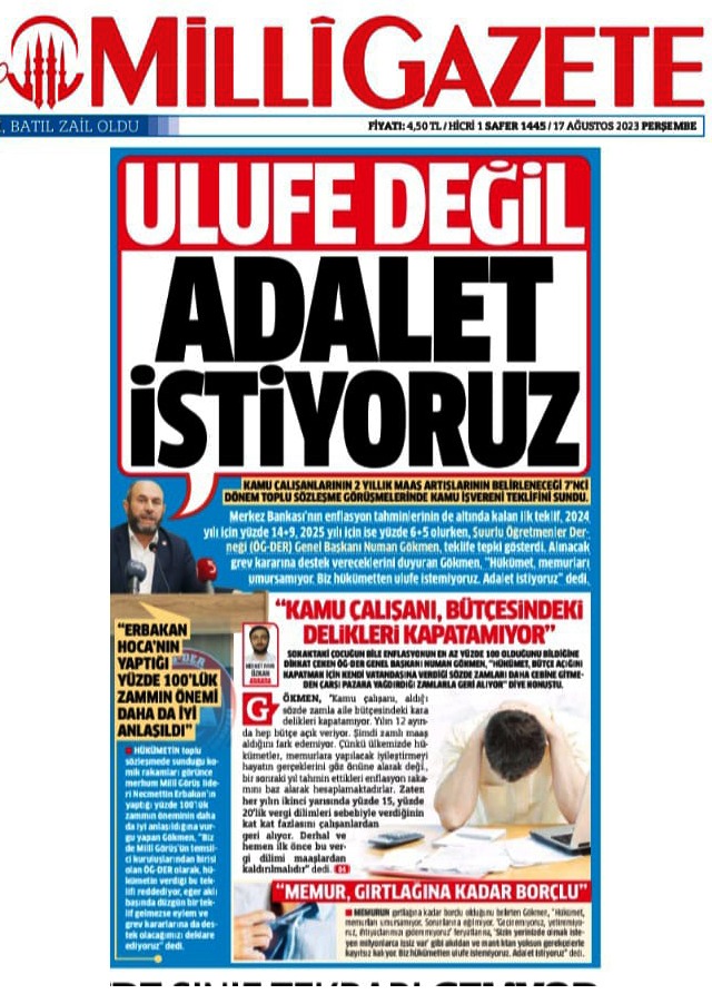 "Ulufe değil Adalet istiyoruz" Numan Gökmen Şuurlu Öğretmenler Derneği Genel Başkanı
<a href="/milligazetecom/">Millî Gazete</a> <a href="/tcmeb/">Millî Eğitim Bakanlığı</a> <a href="/egitimsen/">Eğitim Sen</a> <a href="/turkegitimsen/">Türk Eğitim Sen</a> <a href="/EgitimBirSen/">Eğitim-Bir-Sen</a> <a href="/tcbestepe/">T.C. Cumhurbaşkanlığı</a> #memurhakkınıistiyor