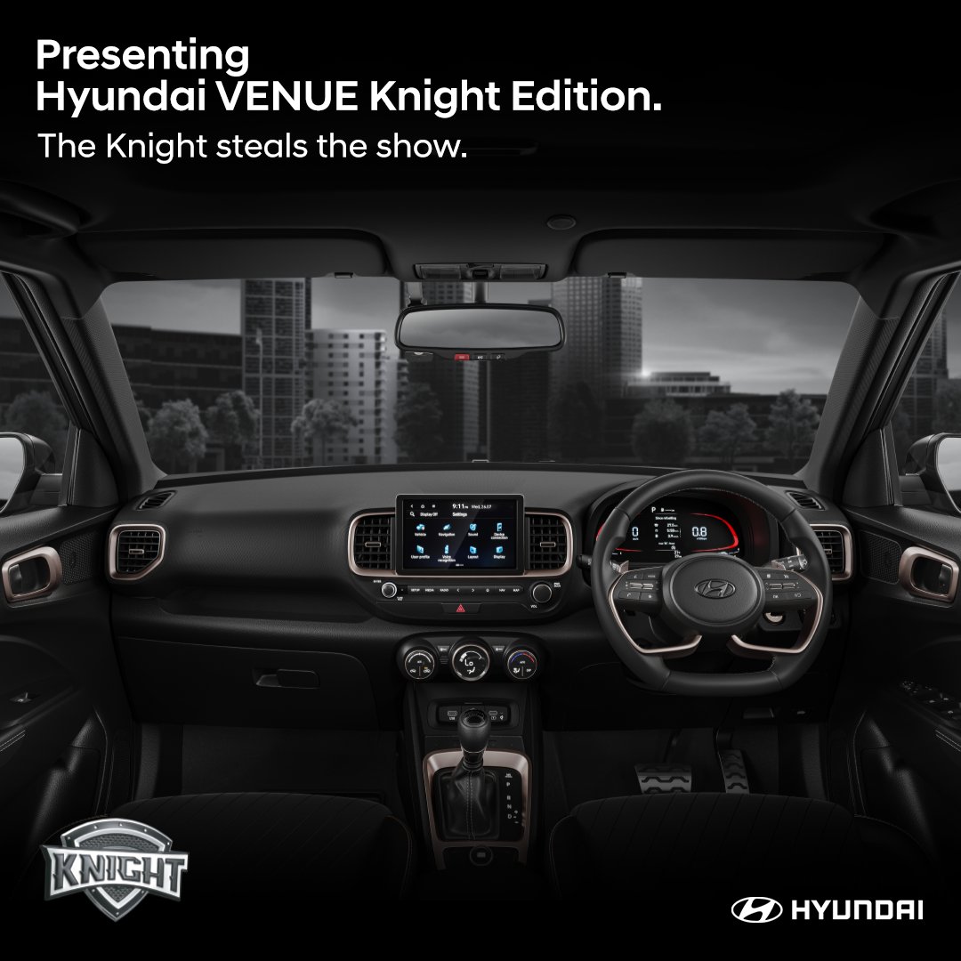 HyundaiIndia's tweet photo. The Knight is here to steal the show!
Presenting #Hyundai VENUE #KnightEdition that carries charisma & character like nothing else on the road.
Know more: https://t.co/uiHbw9c41f
#HyundaiIndia #VENUEKnight #ILoveHyundai https://t.co/SLp2zLM0nX