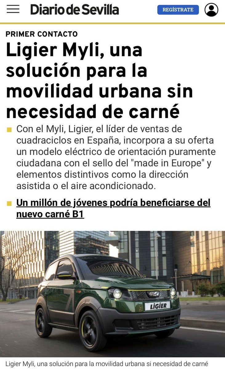 “Ligier Myli, una solución para la movilidad urbana sin necesidad de carné” <a href="/SevillaDiario/">DiarioDeSevilla</a> diariodesevilla.es/motor/Ligier-M…