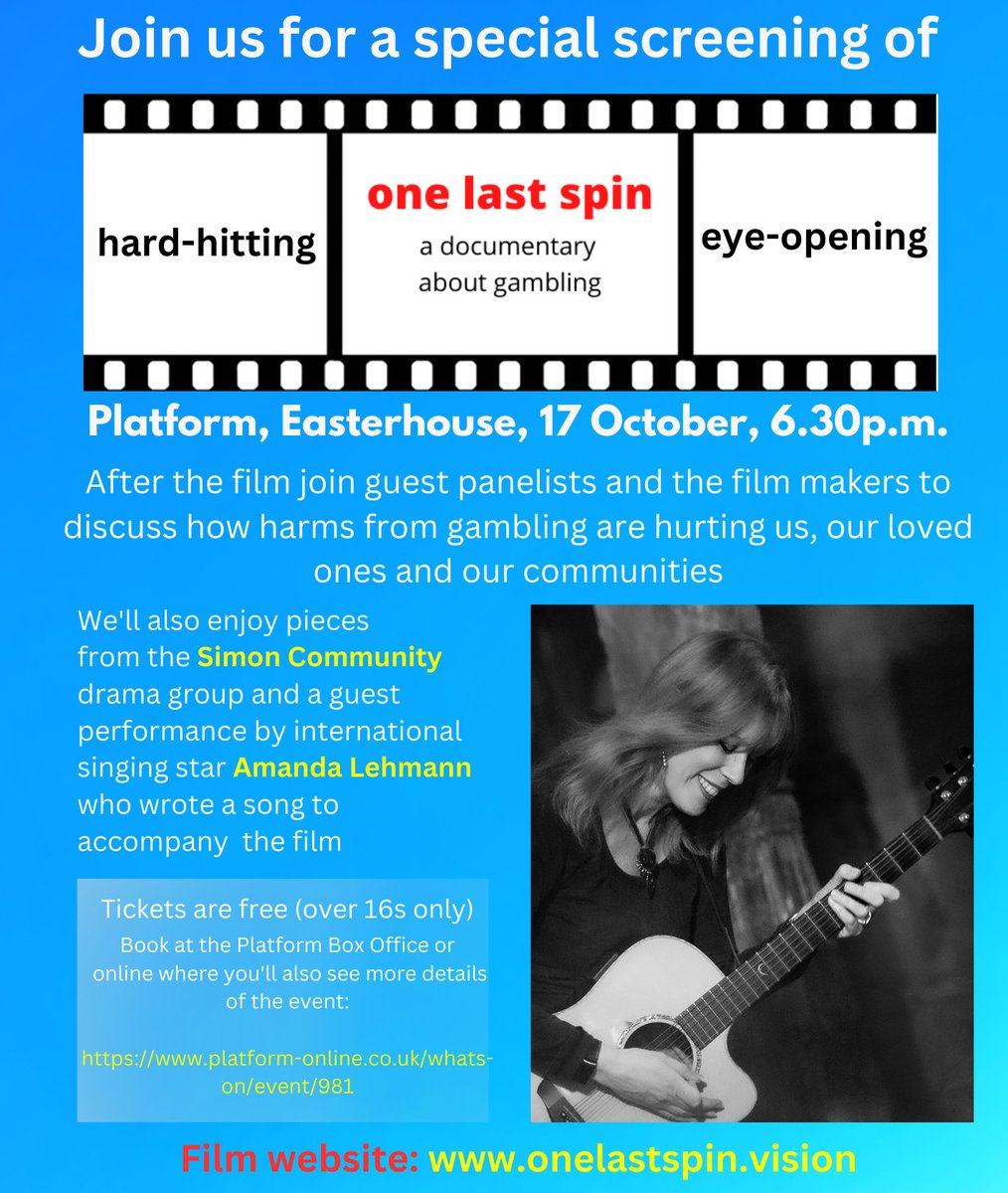 amandalehmann25's tweet photo. So pleased to be performing my song ‘One Last Spin’ to support this film event in Glasgow in October. The moving &amp; informative documentary will be screened + conversation with guest panelists 🎶📽
Info 👉 https://t.co/dwAPMJJDuH https://t.co/D90onyqXY7