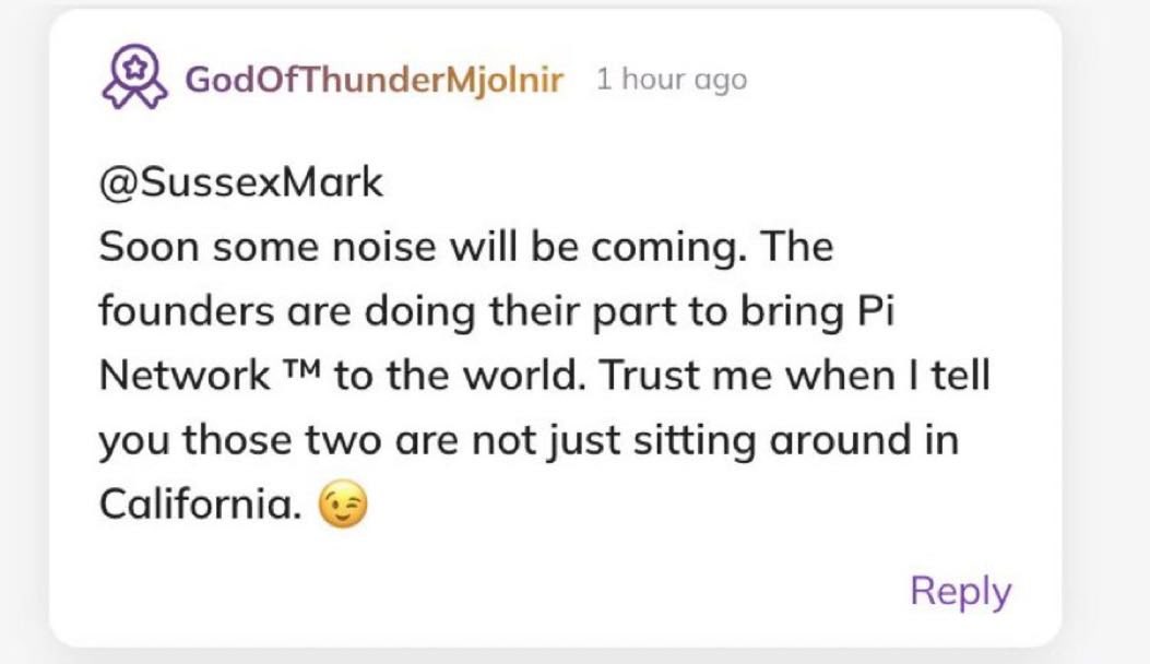 According to Pi Community Mods: The two founders <a href="/nkokkalis/">Nicolas Kokkalis</a> &amp; <a href="/Chengdiao/">Chengdiao Fan</a> are not sitting idle in California, USA, and mentioned that #PiNetwork will soon be launched to the world!🚀

This means that Pi will have a big new action coming, which is related to every pioneer who is…