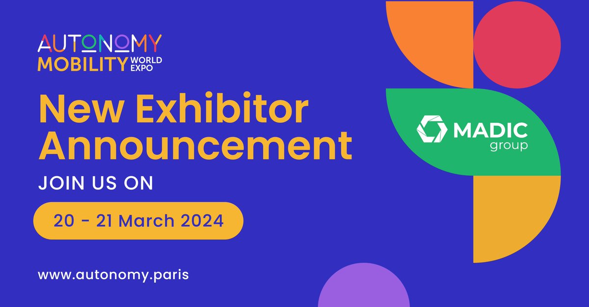 Breaking news: MADIC GROUP groupe.madic.com is participating at AUTONOMY MOBILITY WORLD EXPO 2024 as an Exhibitor. Join us to collaborate, share ideas, and shape the future of Mobility on March 20-21, 2024. Learn more: amwe.world