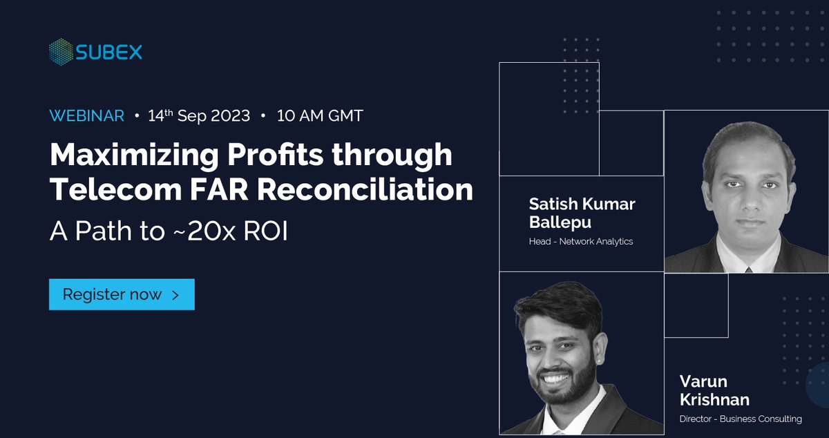 subex's tweet photo. Ready to unlock the secret to transform your bottom line? Join us for an exclusive webinar and discover how #FARReconciliation can lead to massive savings and ensure regulatory compliance!
Register now: https://t.co/y8nXakNoxm

#TelecomSavings #NetworkAssetManagement #Capex #Opex https://t.co/svesZjHq3d