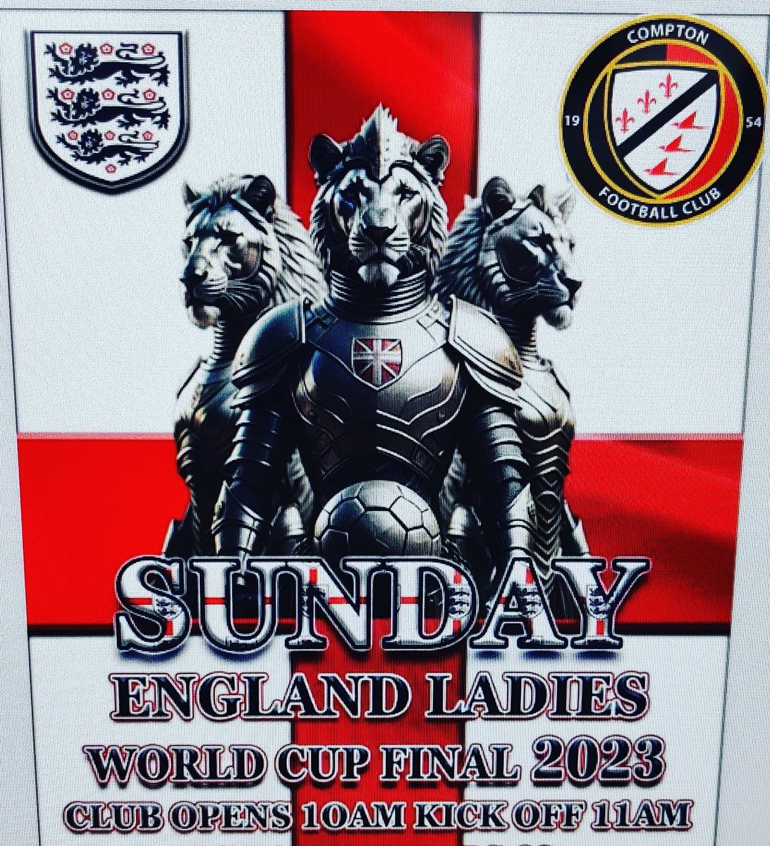 World Cup finalists! History makers 🏴󠁧󠁢󠁥󠁮󠁧󠁿

Come and join us to support our Lionesses in their last game in the work cup campaign.

Our clubhouse opens at 10 am, ready for the kick-off at 11 am

Jubilee Pavilion, Shepherds Lane, Winchester, Compton, 
SO21 2AB

Respect All, Fear None