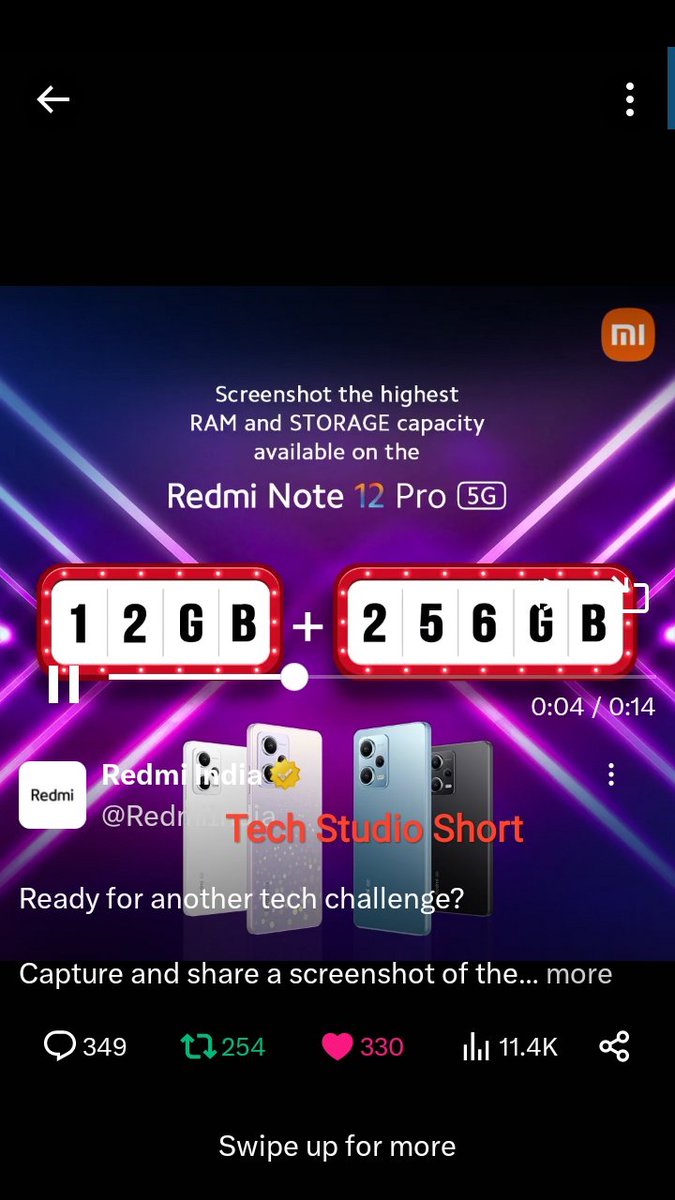 TechStudioShort's tweet image. #Question3 
12GB RAM+256GB ROM
#RedmiNote12Pro5G
#SuperRAM @RedmiIndia