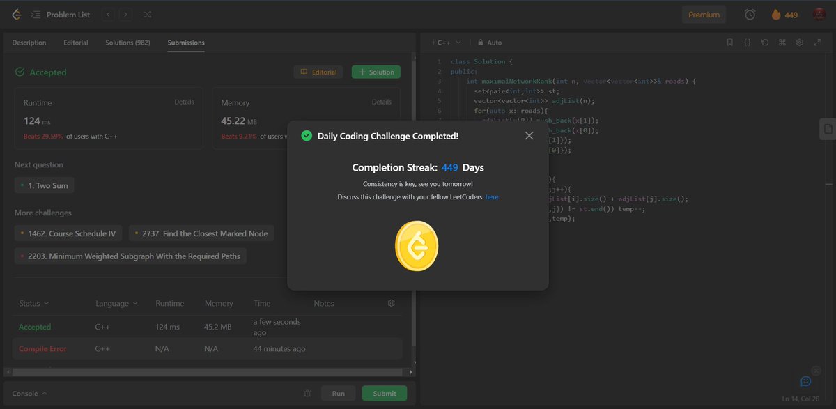ayush_patel_78's tweet image. Day : 448 &amp;amp; 449 

Leetcode daily challenge completed.
#100DaysOfCode #365DaysofCode