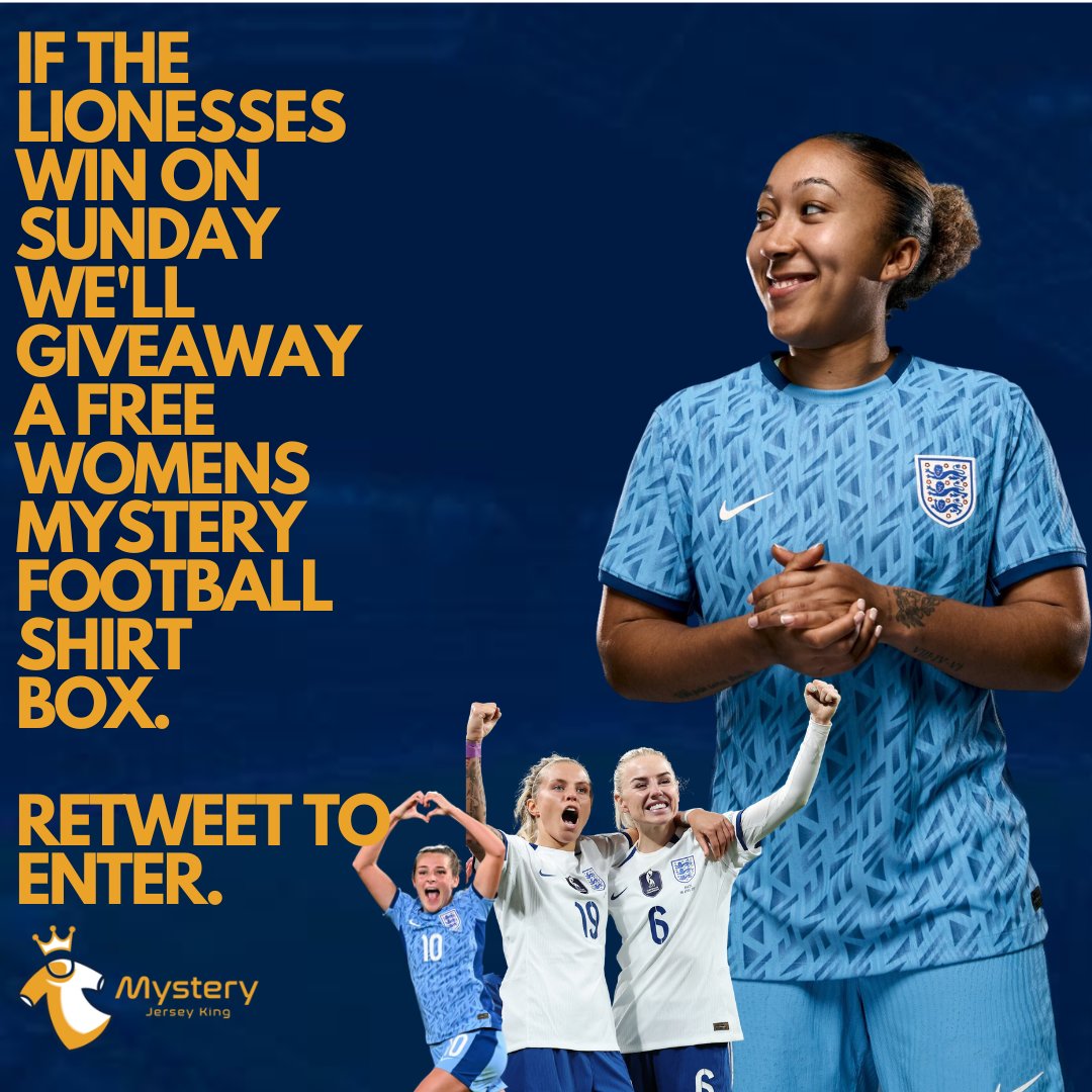 MysteryJKing's tweet photo. We've put if, but WHEN the @Lionesses win on Sunday, we'll giveaway a women's mystery football shirt box.

🔗 = Retweet to enter

Good luck 🤞 

C'mon girls 🦁 🦁 🦁 https://t.co/vR7ITlxHDS