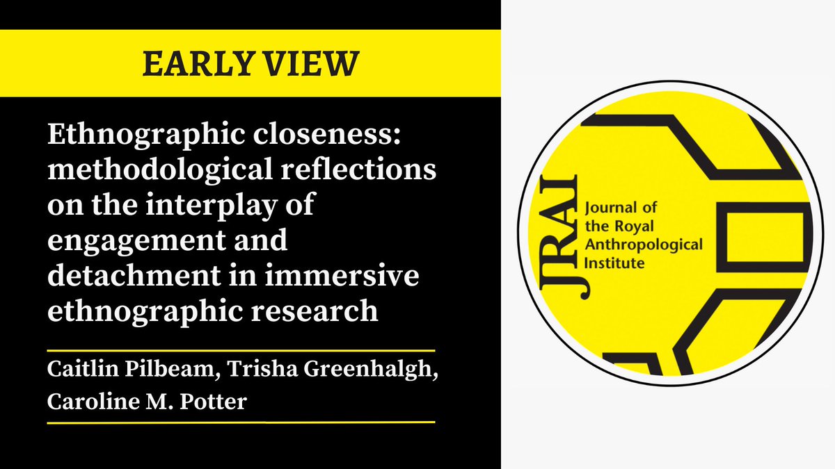 JRAI (@thejrai) on Twitter photo New in #EarlyView 📣📣
Based on their research with people living at home in England with heart failure, <a href="/CSPilbeam/">Caitlin Pilbeam</a>, <a href="/trishgreenhalgh/">Trisha Greenhalgh</a> and <a href="/CMPotterOxford/">Caroline M Potter</a> argue for a methodological blend of engagement and detachment throughout the research process.
➡️ tinyurl.com/bdzd2z5b New in #EarlyView 📣📣
Based on their research with people living at home in England with heart failure, <a href="/CSPilbeam/">Caitlin Pilbeam</a>, <a href="/trishgreenhalgh/">Trisha Greenhalgh</a> and <a href="/CMPotterOxford/">Caroline M Potter</a> argue for a methodological blend of engagement and detachment throughout the research process.
➡️ tinyurl.com/bdzd2z5b