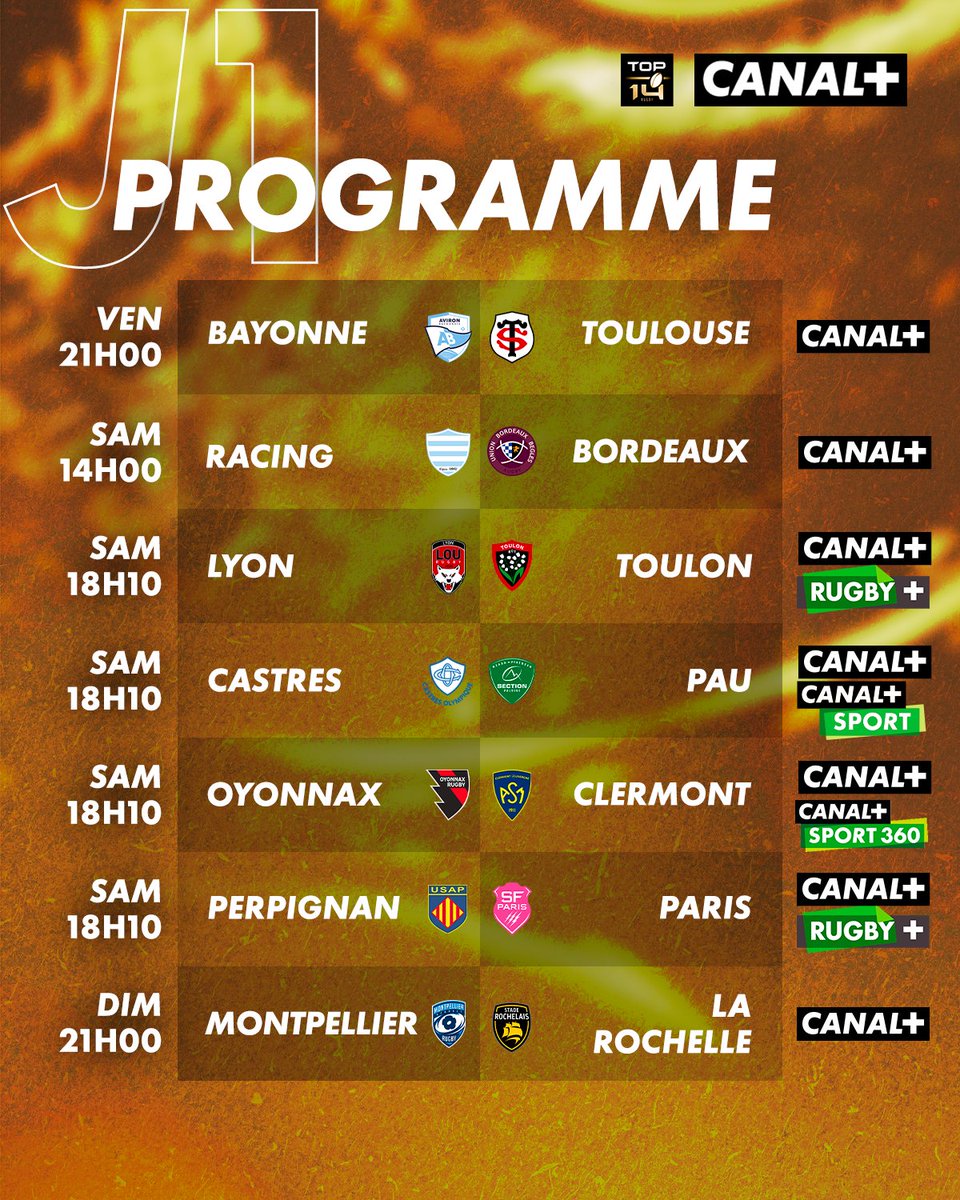 J-J !! 🔥 

La reprise du <a href="/top14rugby/">TOP 14 Rugby</a> c'est aujourd'hui ! Rendez-vous, dès 21h sur CANAL + !