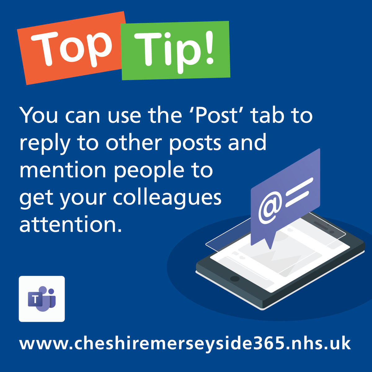 CM_365's tweet photo. ❗Top Tip❗

Use the post tab to start conversations, reply to other posts and mention people to get your colleagues attention. 
To learn more, access the #MicrosoftKnowledgeHub at  https://t.co/rGOTMQduZj https://t.co/xzViFHQsI3