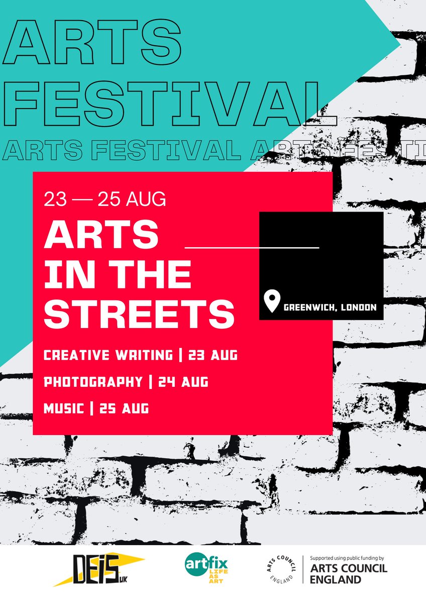Bringing down the walls to let the arts into the streets.🔻

Three days of FREE workshops and showcases by young artists coming to Greenwich in August!
artfix.org.uk/events/arts-in…
