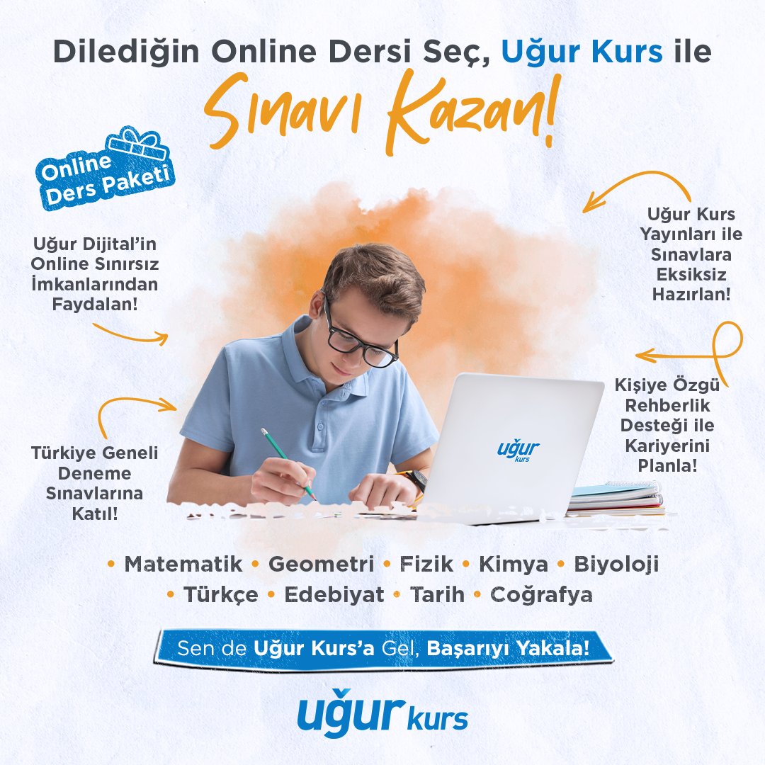 Her an her yerde Uğur Kurs'un kazandıran deneyimi seninle! 🏆

Online ve yüz yüze eğitim paketlerimiz ile öğrencilerimizi sınava hazırlıyoruz. 

Sen de dilediğin ders paketini ya da sınav paketini alabilir, sınavlara Uğur Kurs ayrıcalıkları ile hazırlanabilirsin.💙