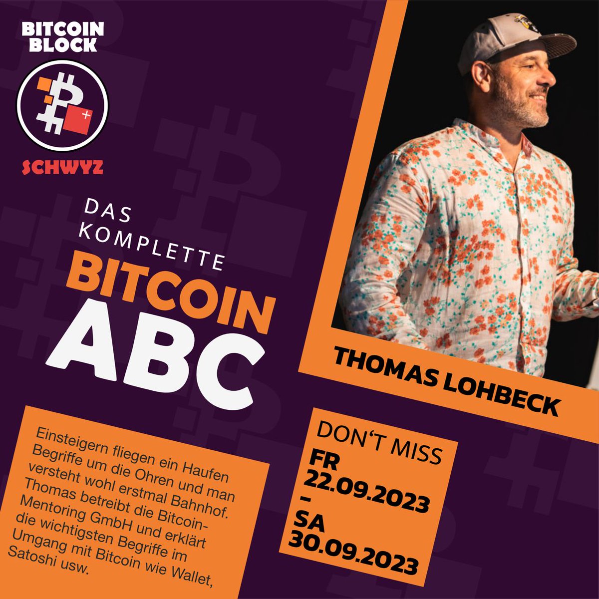 🎤SPEAKER ANNOUNCEMENT🎤
Thomas Lohbeck <a href="/BTCMentoring/">Bitcoin-Mentoring.me GmbH</a> führt euch durch das Bitcoin ABC.
Hashes, Satoshis, und Private Keys? Was bedeuten diese Worte? Thomas klärt euch auf!
Programm auf bitcoinschwyz.ch
#studybitcoin #btctothemall #Bitcoin #bitcoinblock