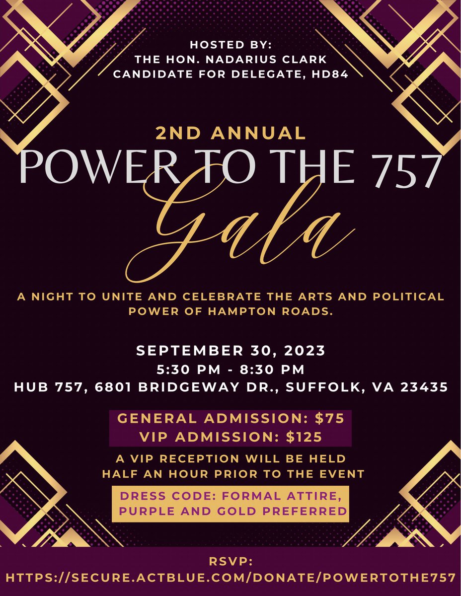 NadariusClarkVA's tweet photo. You’re invited! To the Honorable Nadarius Clark’s 2nd Annual Power To The 757 Gala. To celebrate the arts and political power of Hampton Roads. Tickets on sale now at https://t.co/Kjkw0cixJq
#HD84 #powertothe757 #hamptonroads #suffolk #franklinva #isleofwight #actblue https://t.co/fYoYfpgAL8